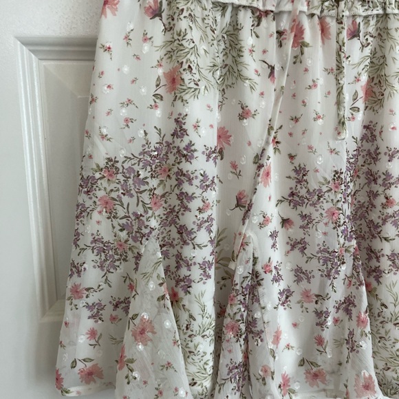 Mi Ami Ruffled Floral Skirt stretch Waste with Tie Front Size S - Picture 4 of 11